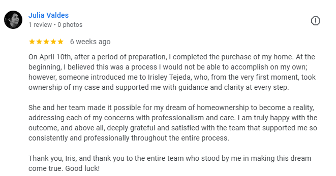 Google review from a satisfied American Mortgage Services borrower