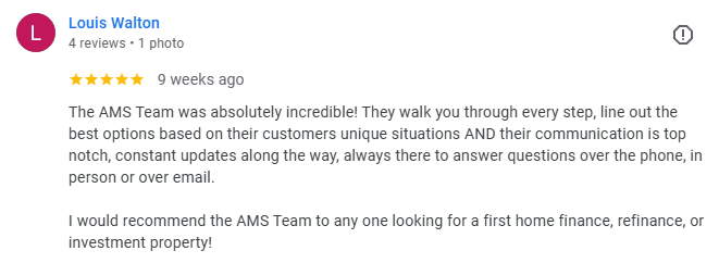Google review from a satisfied American Mortgage Services borrower