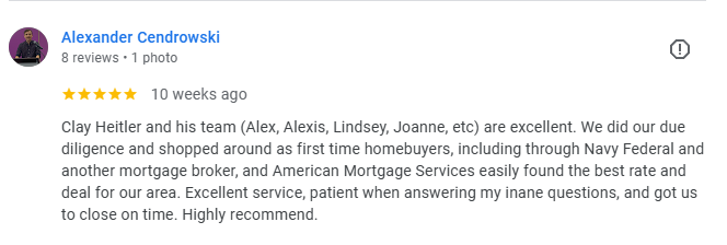Google review from a satisfied American Mortgage Services borrower
